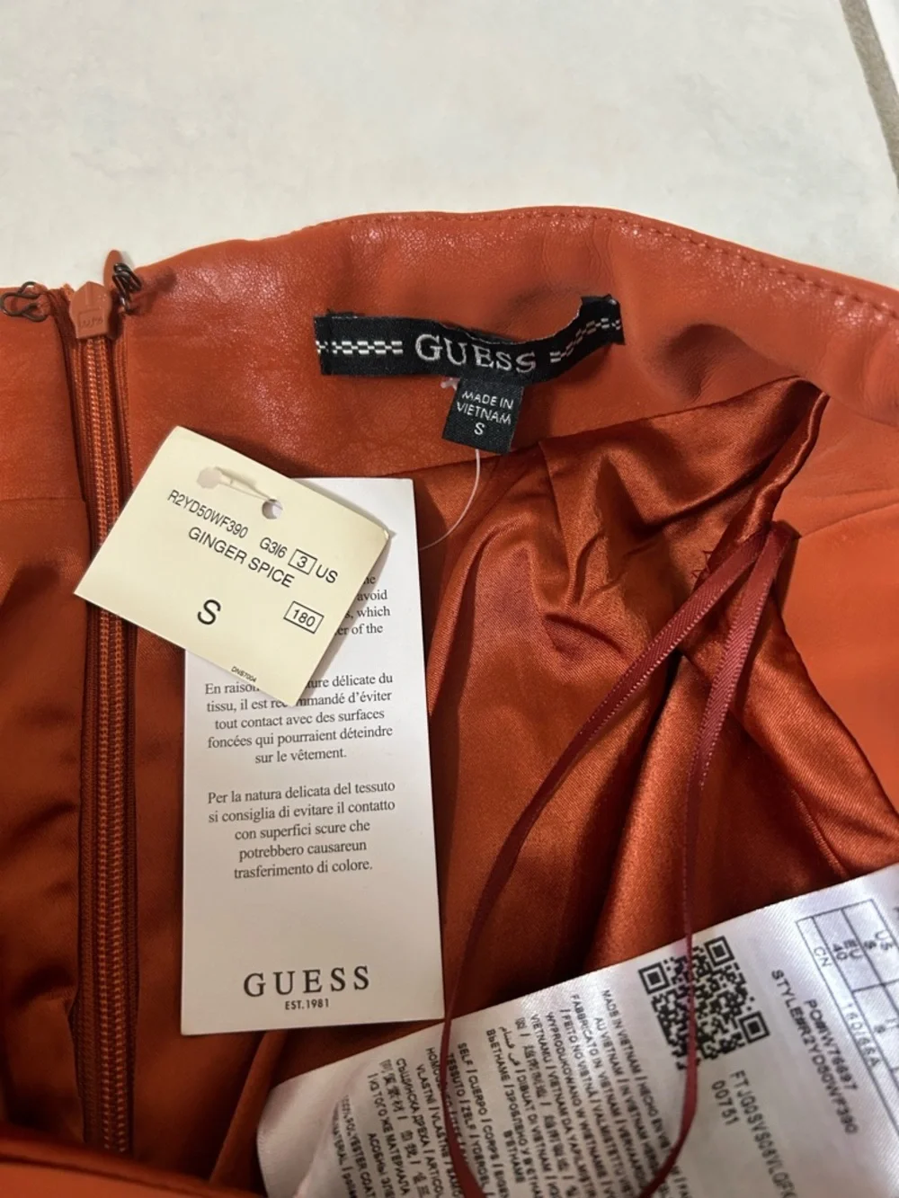 Guess Burnt Orange Faux-Leather Wrap Mini Skirt